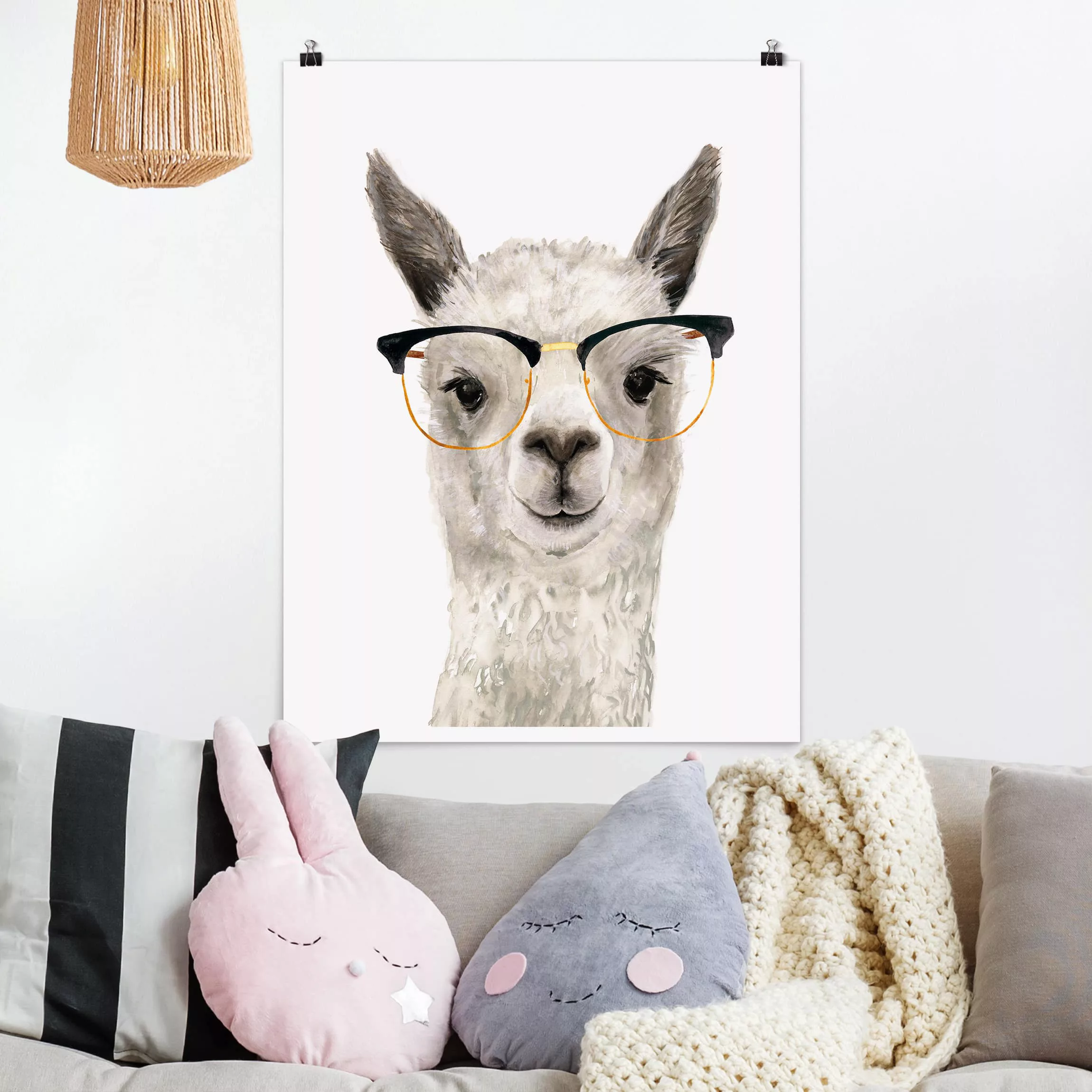 Poster Kinderzimmer - Hochformat Hippes Lama mit Brille I günstig online kaufen