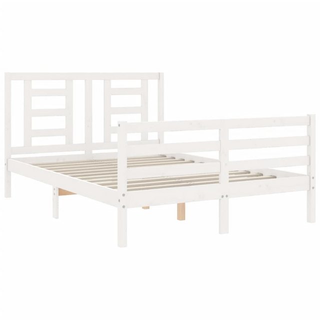 vidaXL Bettgestell Massivholzbett mit Kopfteil Weiß 140x200 cm Bett Bettges günstig online kaufen