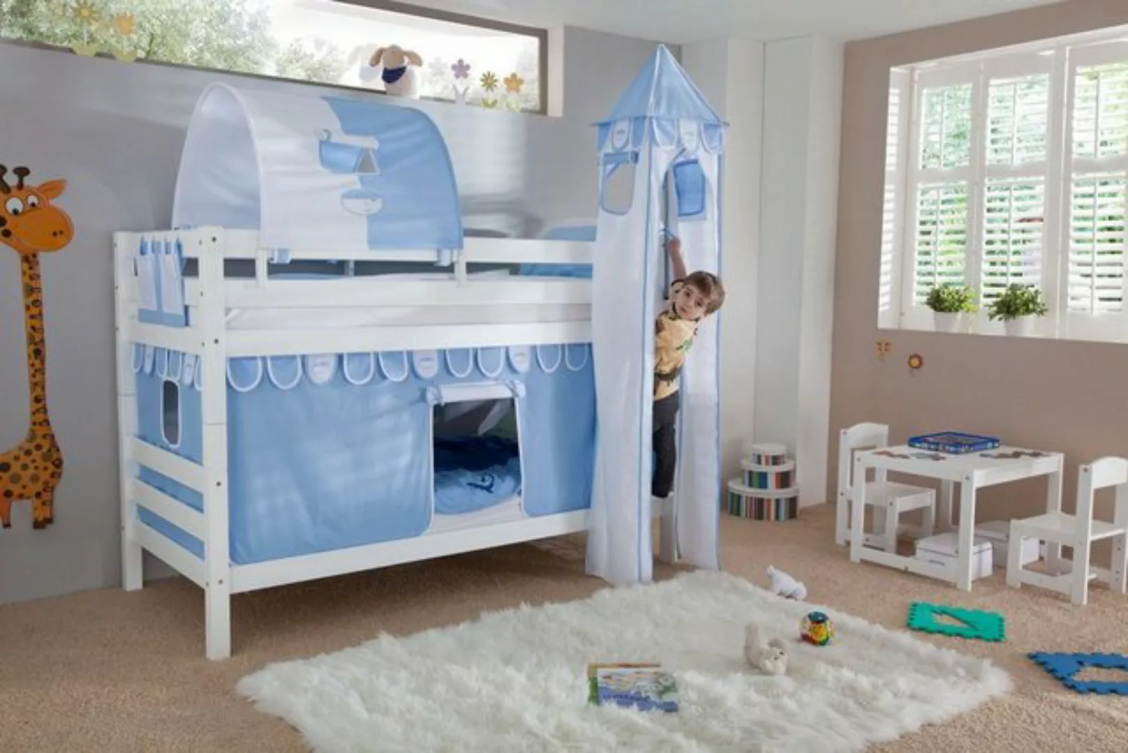 Natur24 Kinderbett Etagenbett Benni Weiß Lackiert Buche Massiv 90x200 cm mi günstig online kaufen