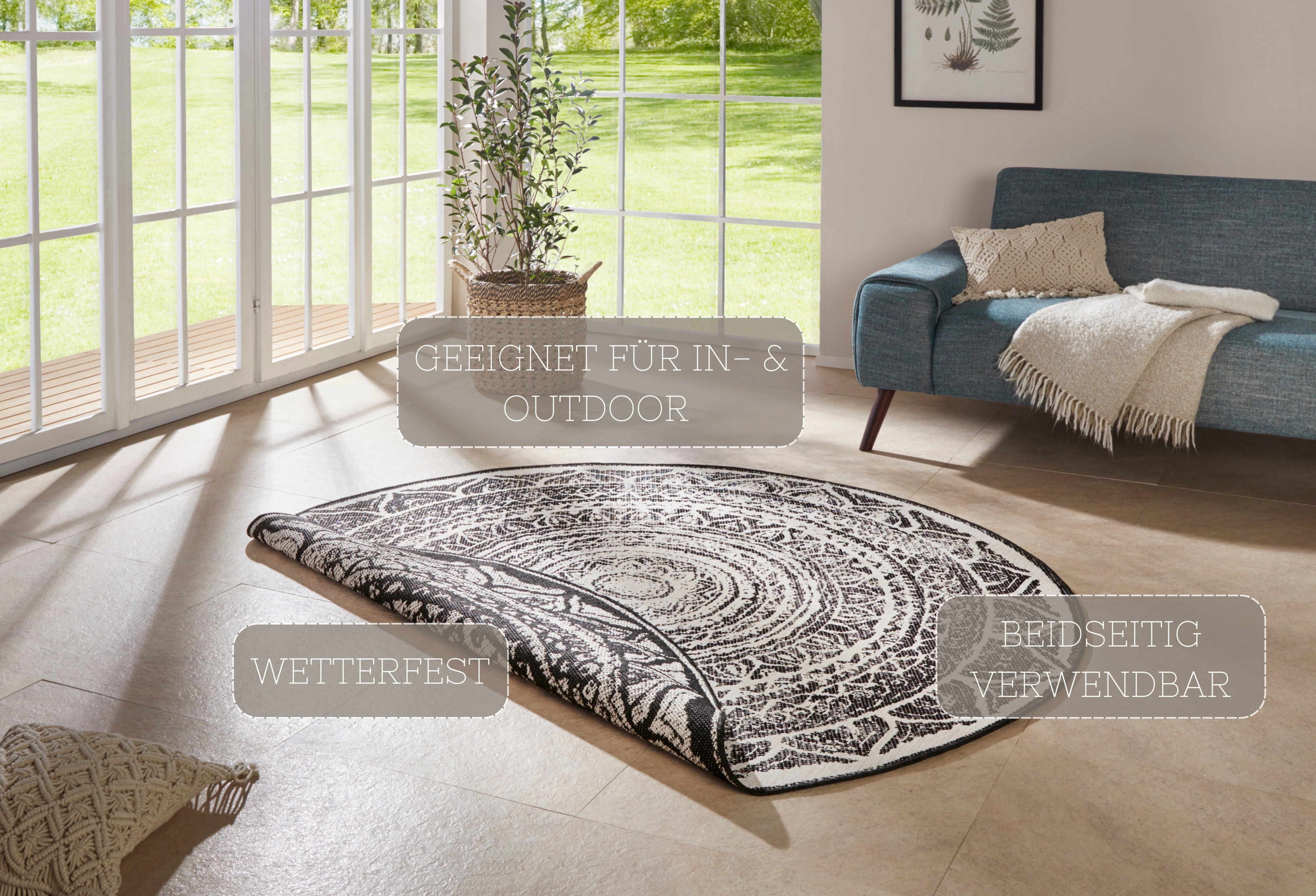 NORTHRUGS Teppich »Siruma«, rund, 5 mm Höhe, In- & Outdoor, Wendeteppich, O günstig online kaufen