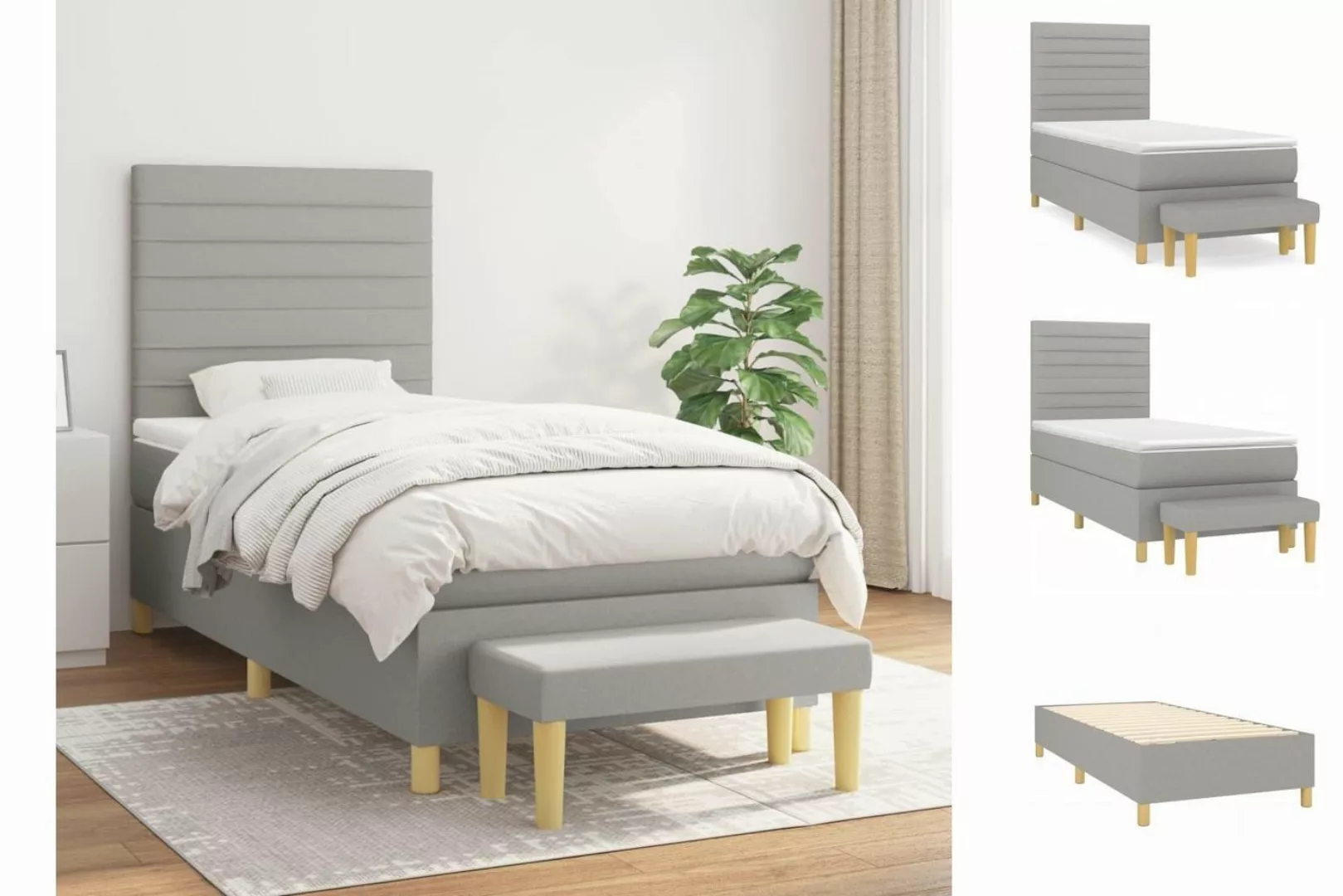 vidaXL Bettgestell Boxspringbett mit Matratze Hellgrau 100x200 cm Stoff Bet günstig online kaufen