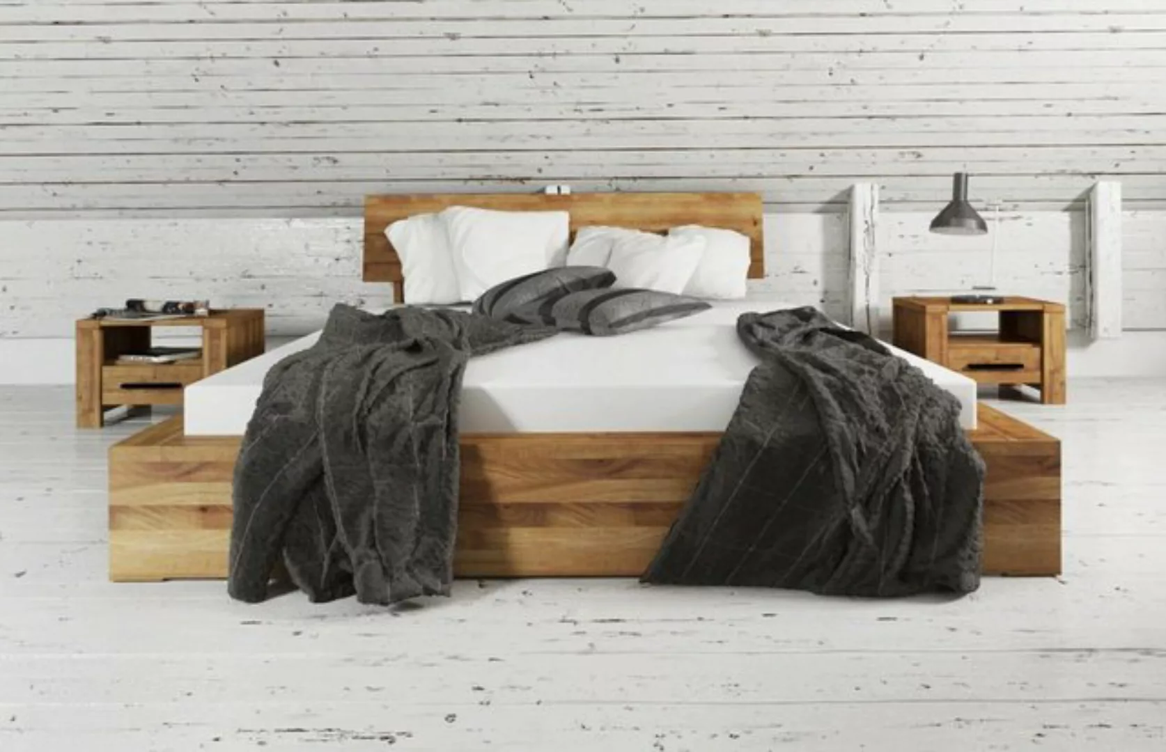 Natur24 Einzelbett Bett Lubic 2 Sonderl. 90x220 Wildeiche Holzkopfteil und günstig online kaufen