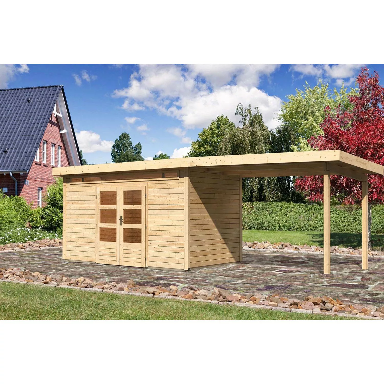 Karibu Holz-Gartenhaus Kumla 9 Natur Pultdach Unbehandelt 360 cm x 300 cm günstig online kaufen