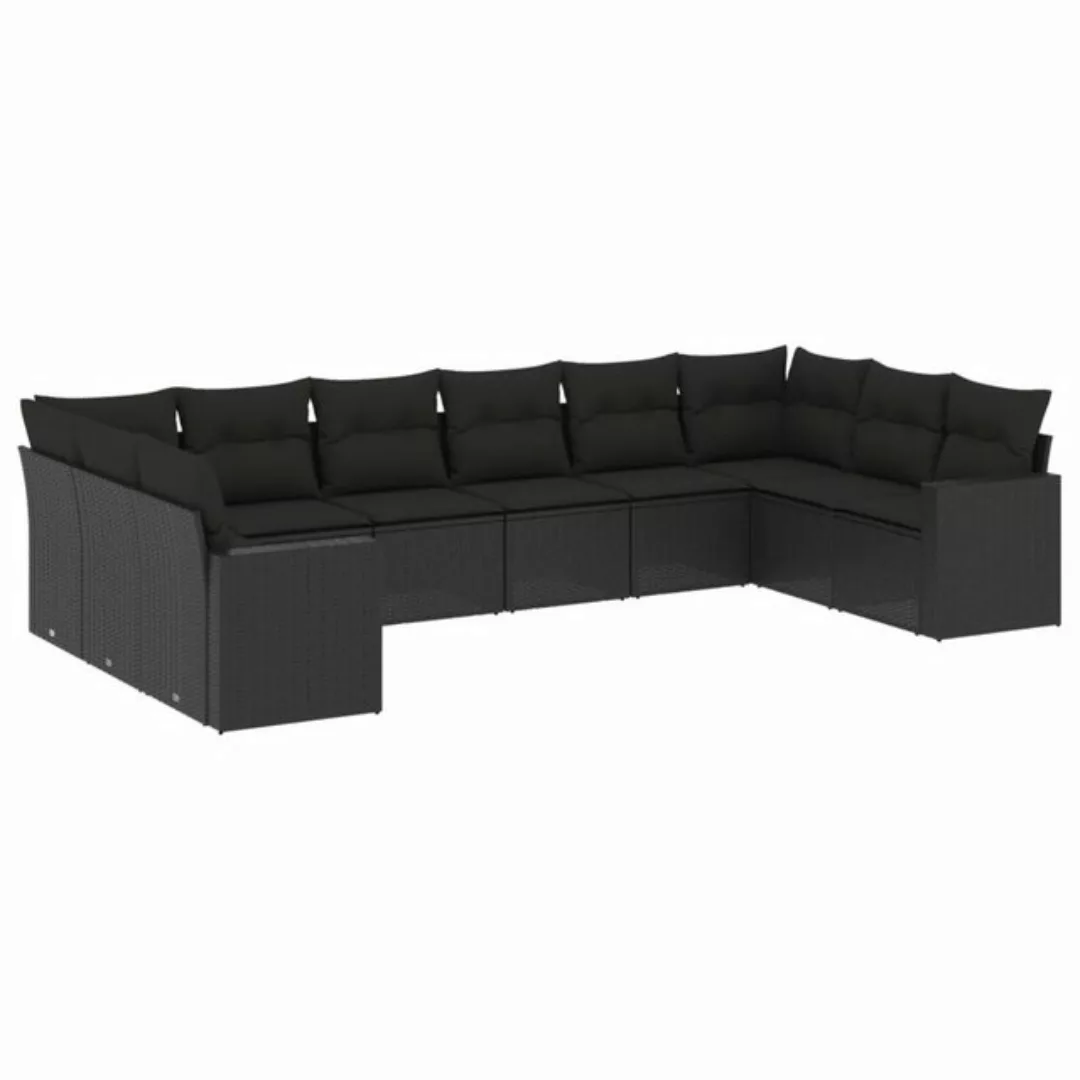 vidaXL Sofaelement 10-tlg. Garten-Sofagarnitur mit Kissen Schwarz Poly Ratt günstig online kaufen