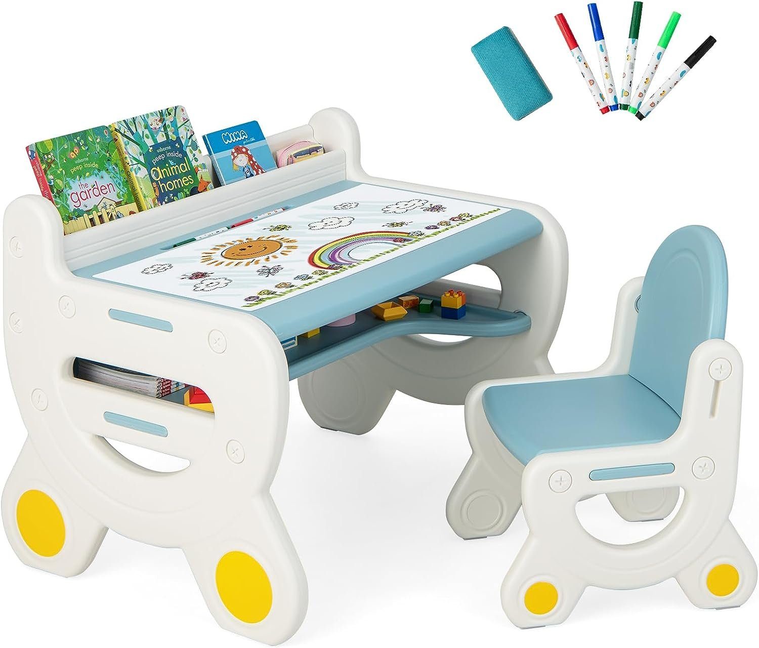 KOMFOTTEU Kindersitzgruppe, mit Whiteboard, Bücherregal & günstig online kaufen