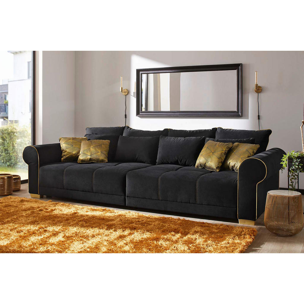 Big Sofa schwarz Microfaser B/H/T: ca. 297x87x136 cm günstig online kaufen