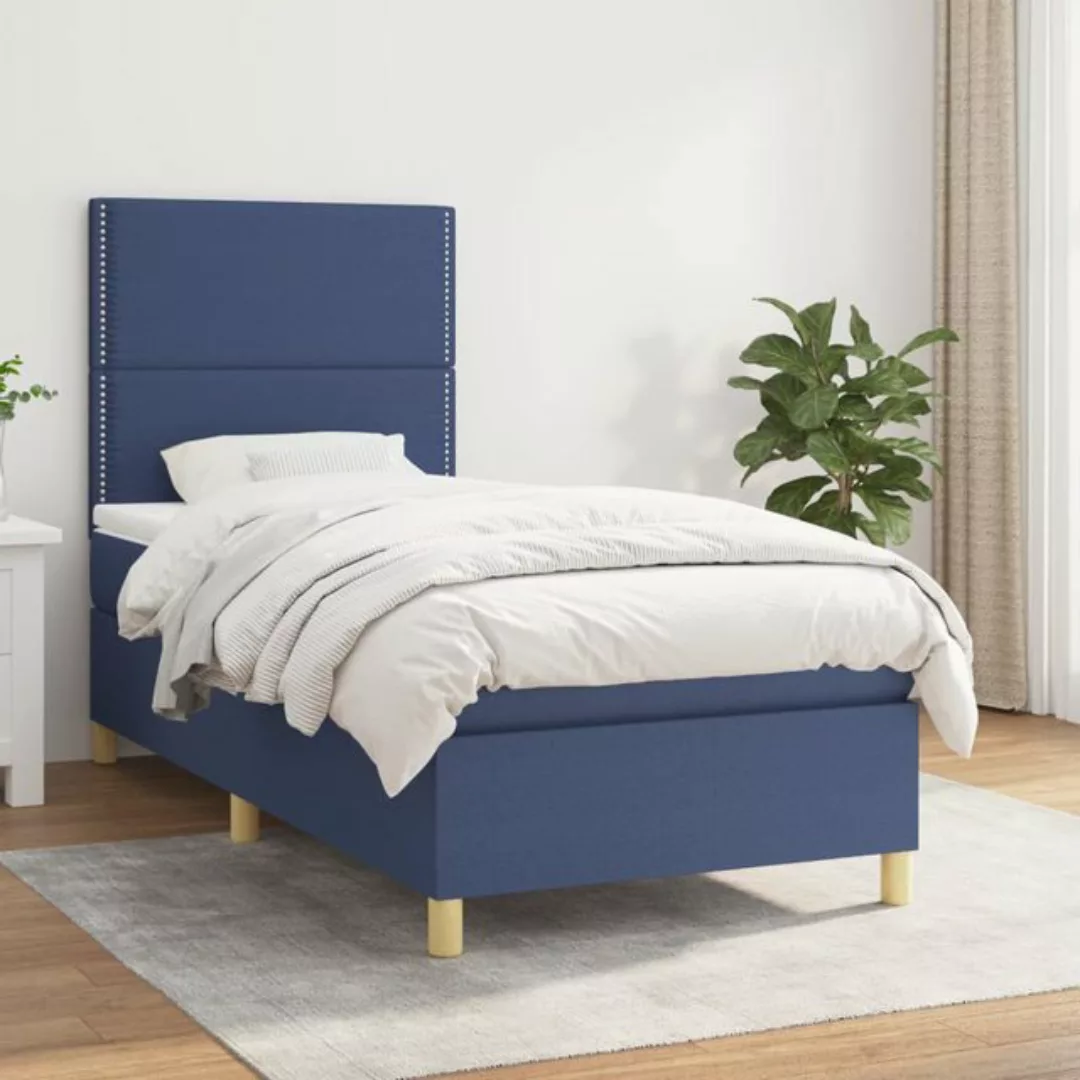 vidaXL Bettgestell Boxspringbett mit Matratze Blau 80x200 cm Stoff Bett Bet günstig online kaufen