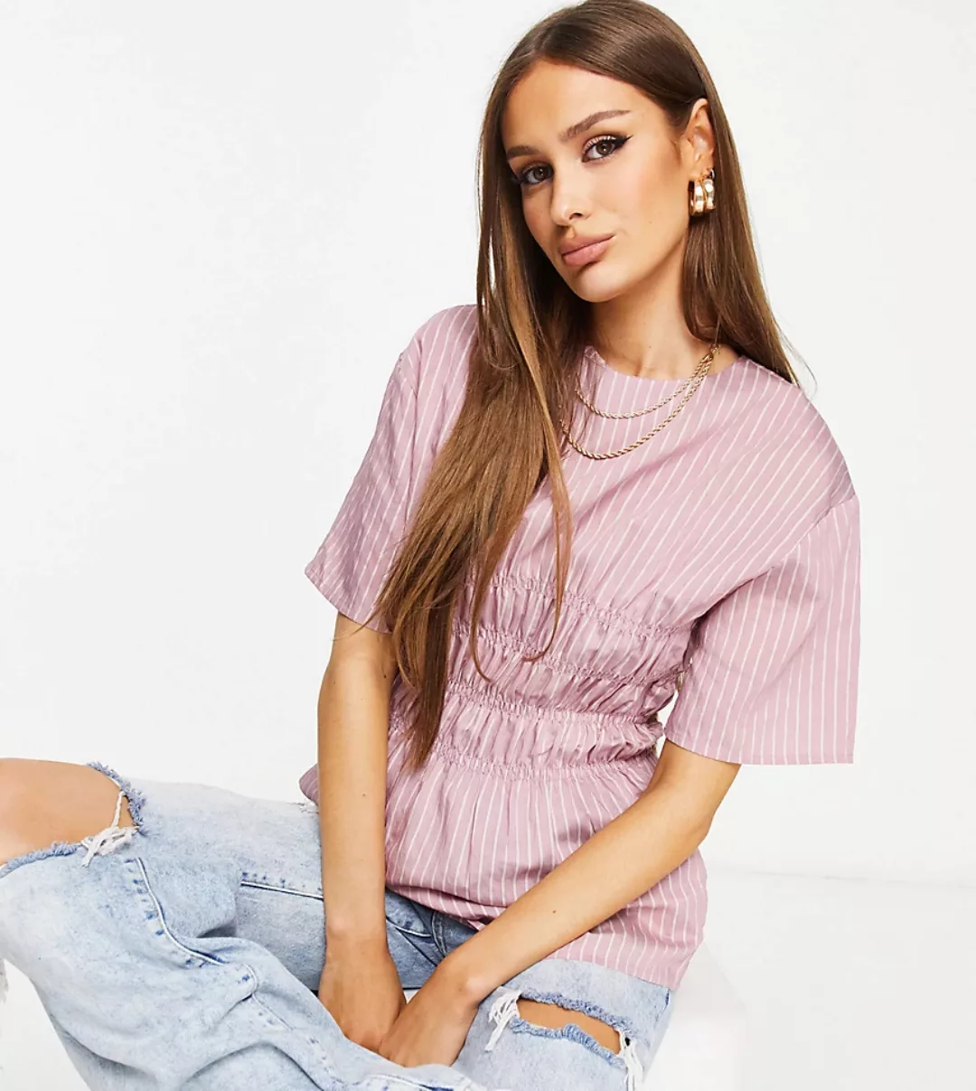 Missguided – Rosa gestreiftes Oberteil mit gerafftem Detail günstig online kaufen