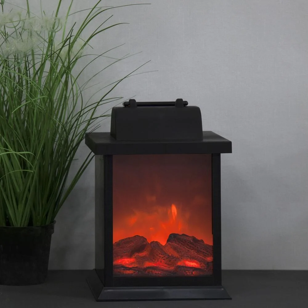 LED Laterne Fireplace in Schwarz mit Timerfunktion günstig online kaufen
