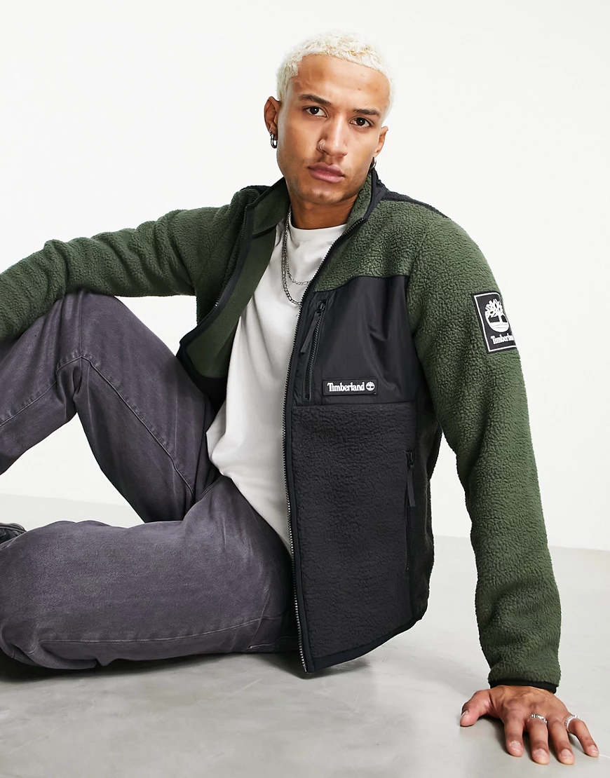 Timberland – Outdoor Archive – Fleecejacke aus Kunstfell in Dunkelgrün günstig online kaufen