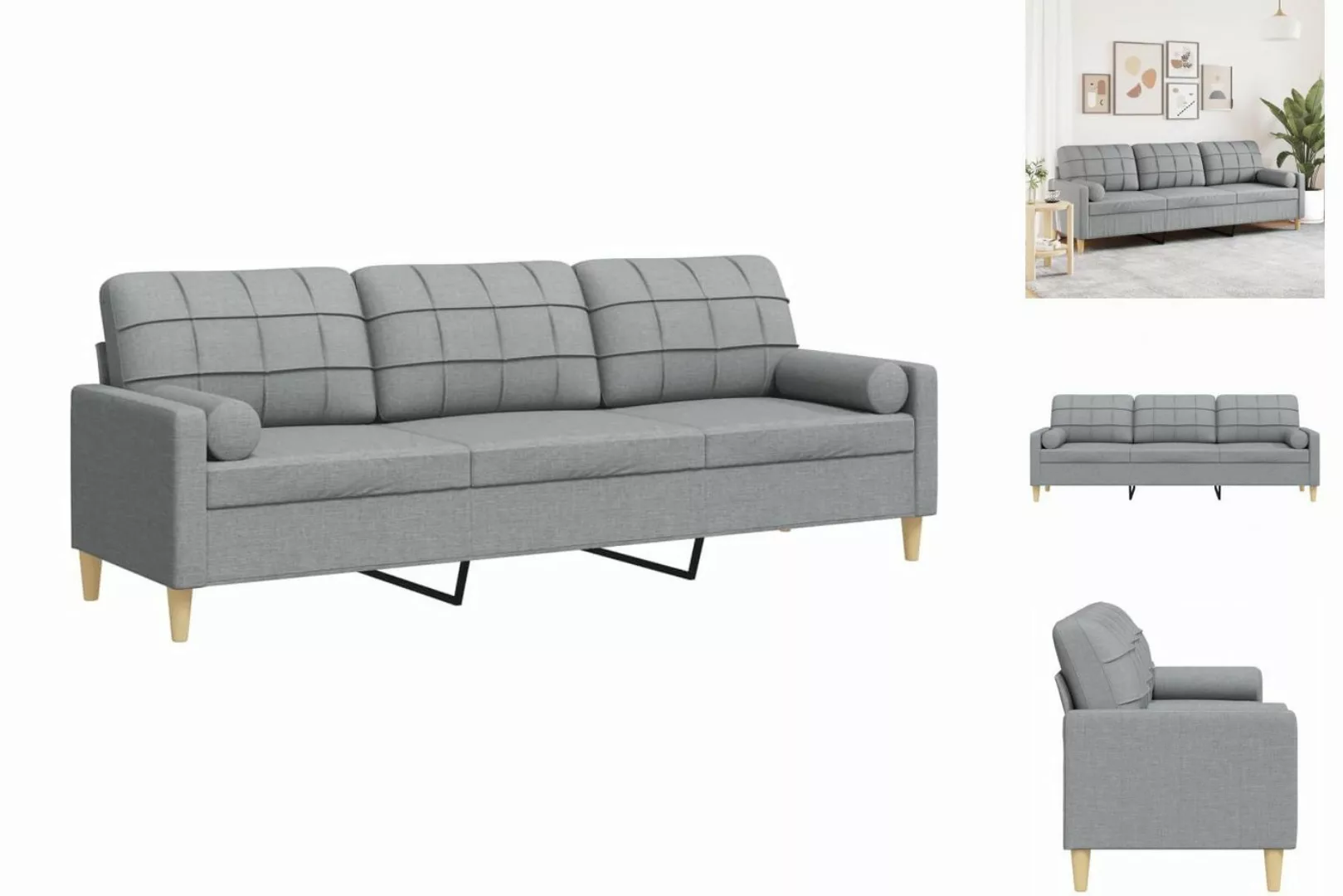 vidaXL Sofa Sofa 3-Sitzer mit Zierkissen Hellgrau 210 cm Stoff günstig online kaufen