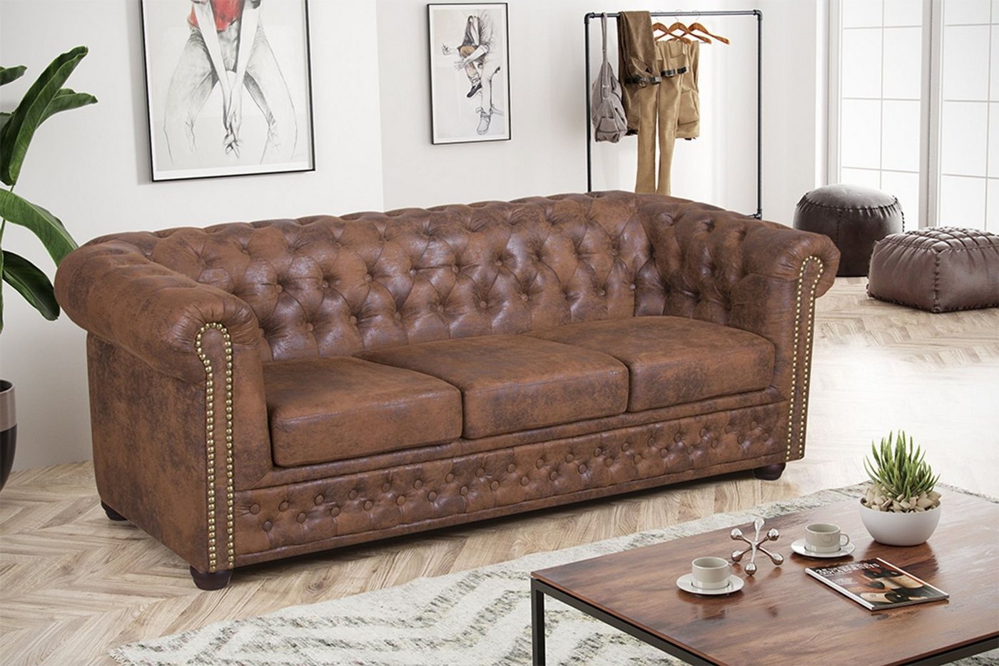 Küchen-Preisbombe Sofa Edles Sofa 3 Sitzer in Mikrofaser Vintage braun Couc günstig online kaufen