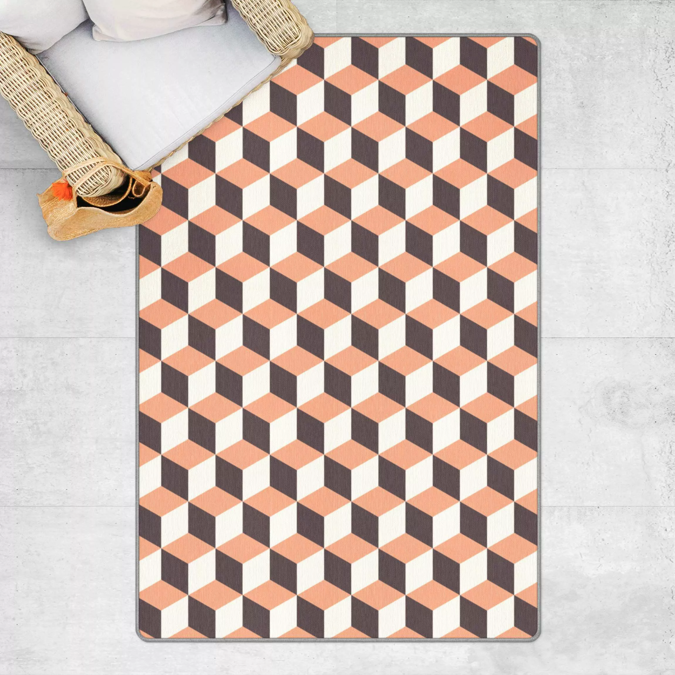 Teppich Geometrischer Fliesenmix Würfel Orange günstig online kaufen
