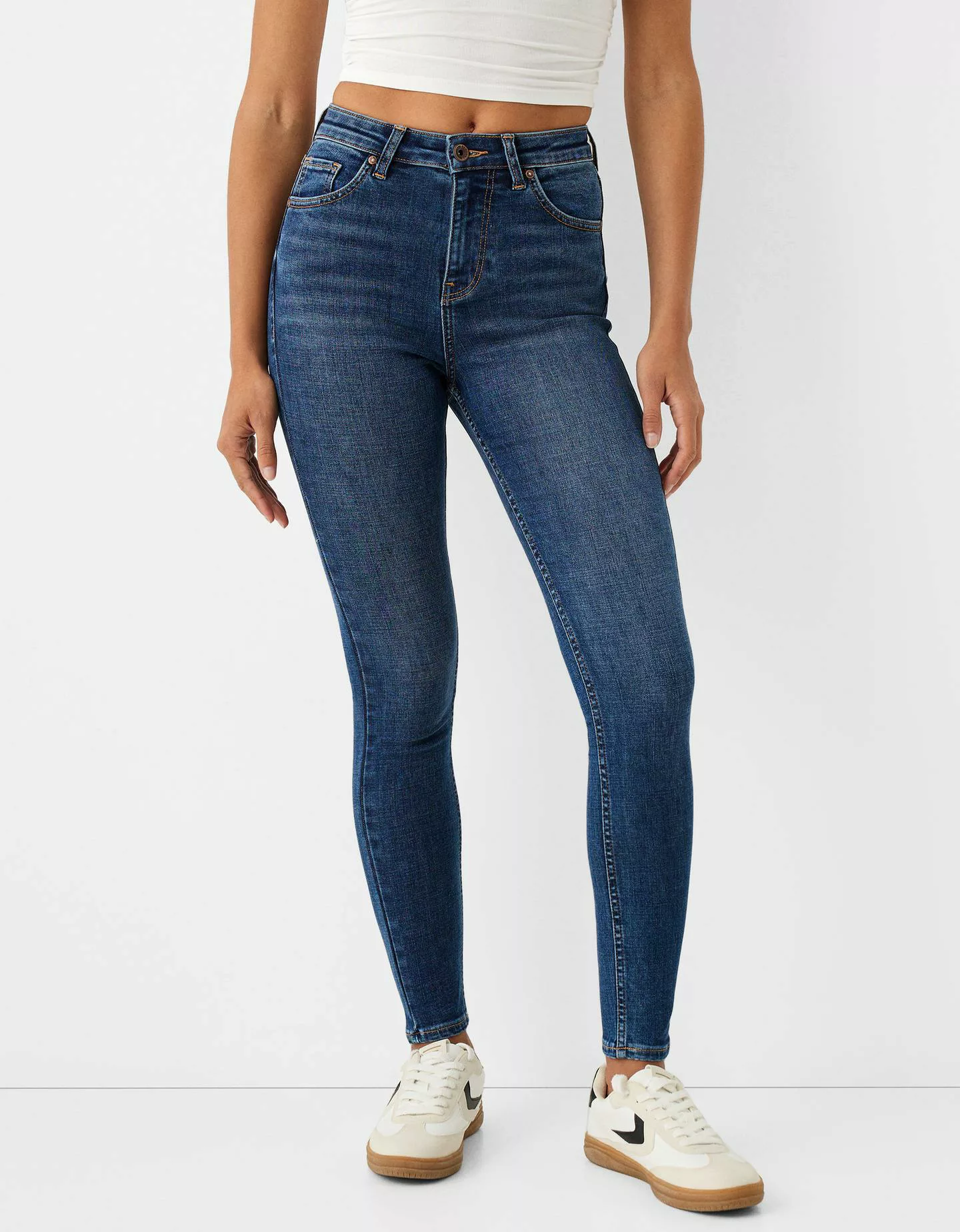 Bershka Skinny-Jeans Mit Sehr Hohem Bund Damen 32 Blau günstig online kaufen