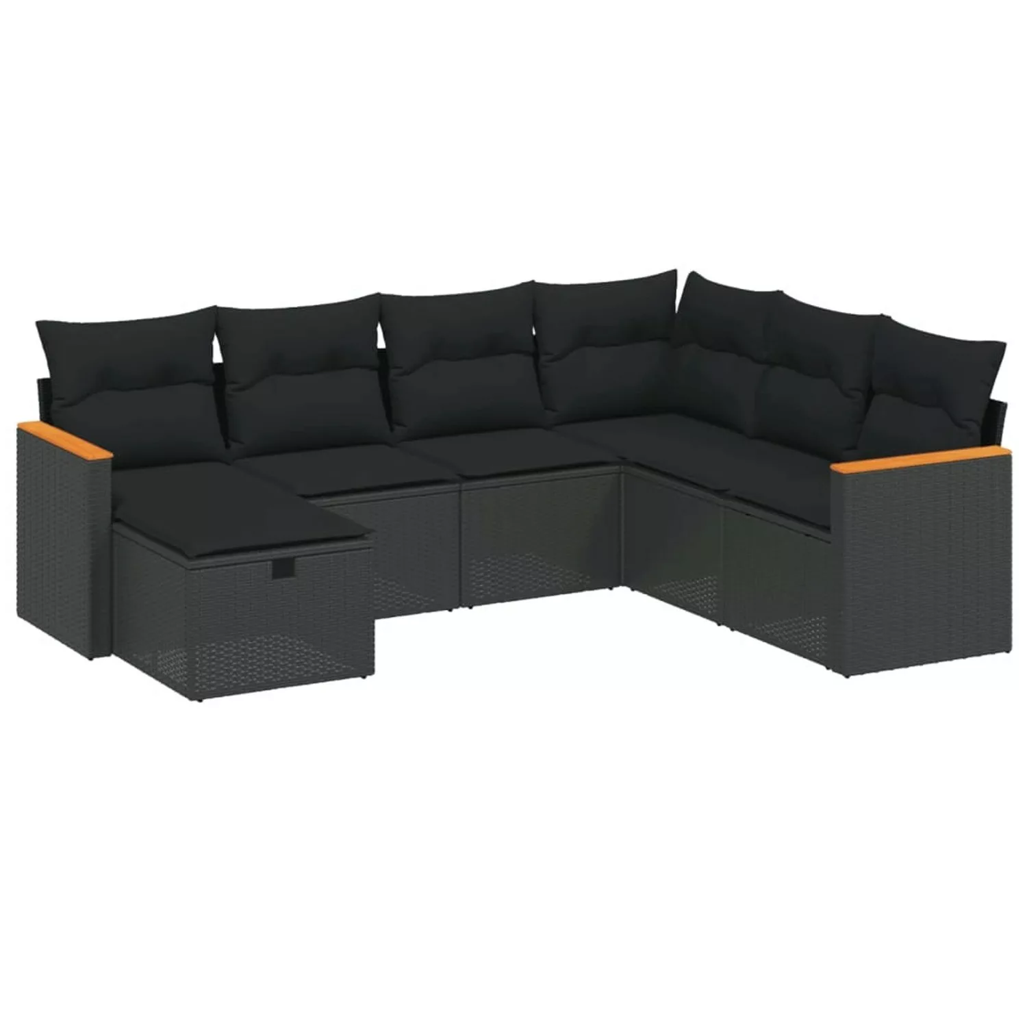 vidaXL 7-tlg. Garten-Sofagarnitur mit Kissen Schwarz Poly Rattan günstig online kaufen