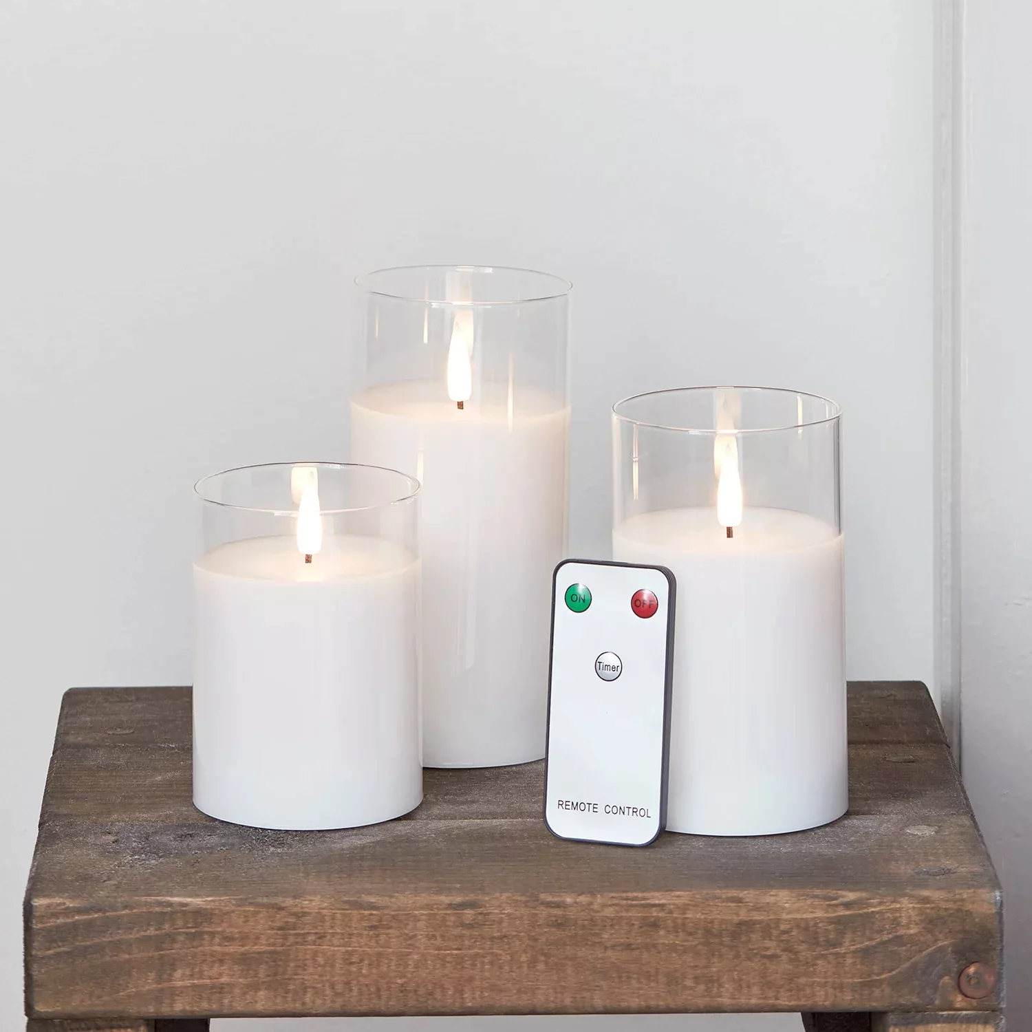 TruGlow® LED Kerzen Echtwachs Trio weiß in Gläsern mit Fernbedienung günstig online kaufen