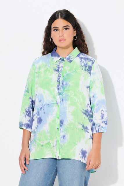 Ulla Popken Longbluse Leinenmix-Bluse Batik-Druck Hemdkragen 3/4-Arm günstig online kaufen