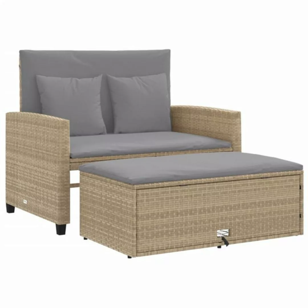 vidaXL Sofa, Gartensofa mit Kissen 2-Sitzer Beige Poly Rattan günstig online kaufen