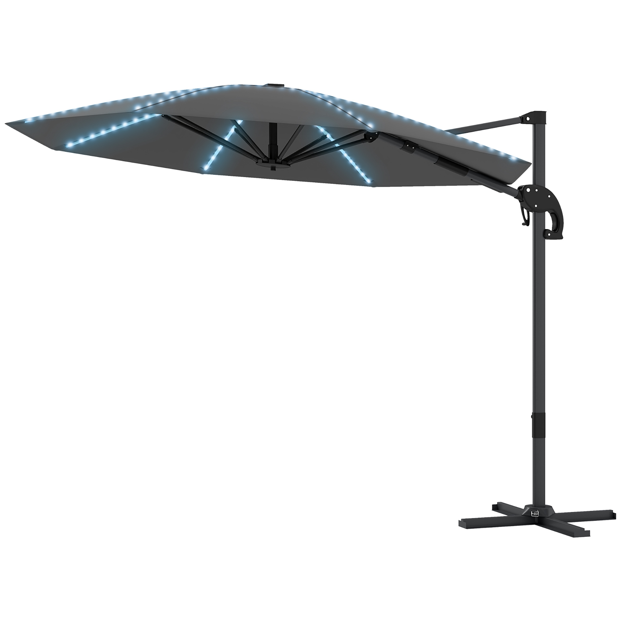 Outsunny Alu Ampelschirm LED Solar Ø300cm höhenverstellbar Sonnenschirm mit günstig online kaufen