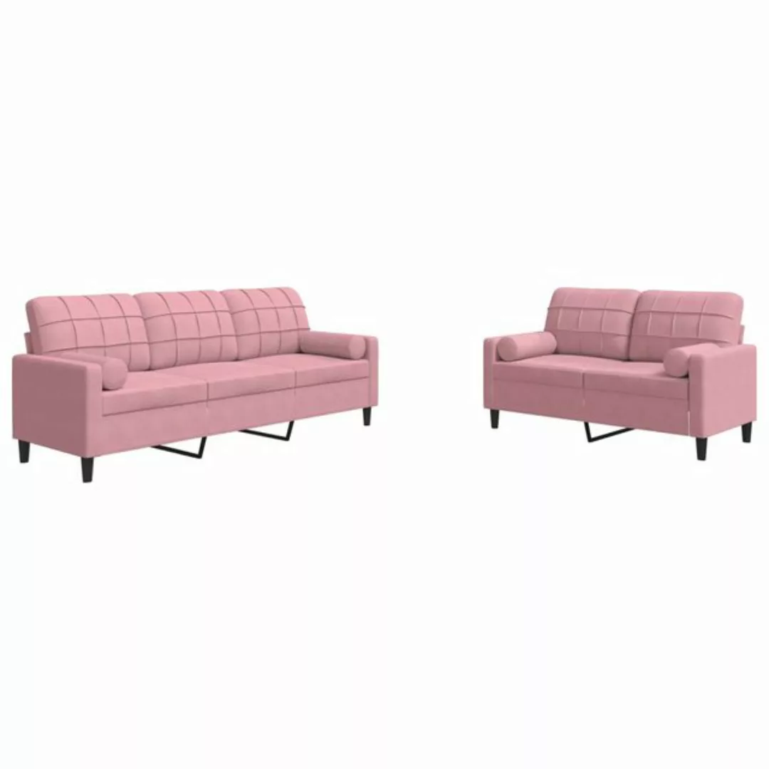 vidaXL Sofa 2-tlg. Sofagarnitur mit Kissen und Nackenrollen Rosa Samt günstig online kaufen