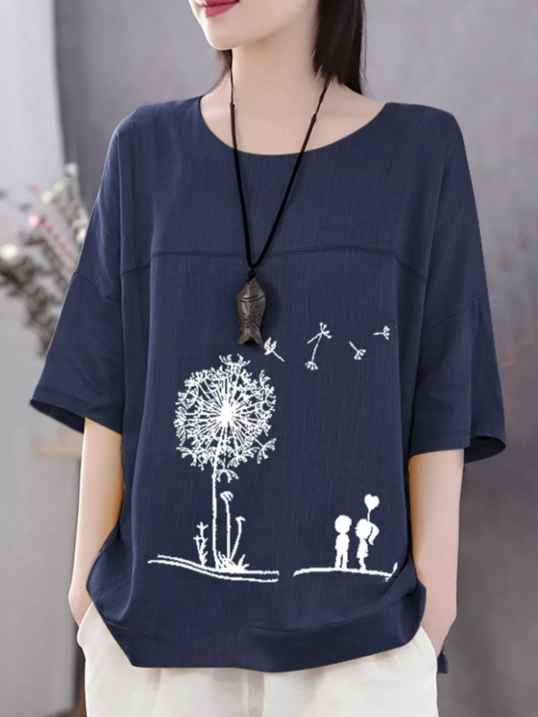 Sommer Print Flower Casual Kurzarm Baumwolle T-Shirt günstig online kaufen