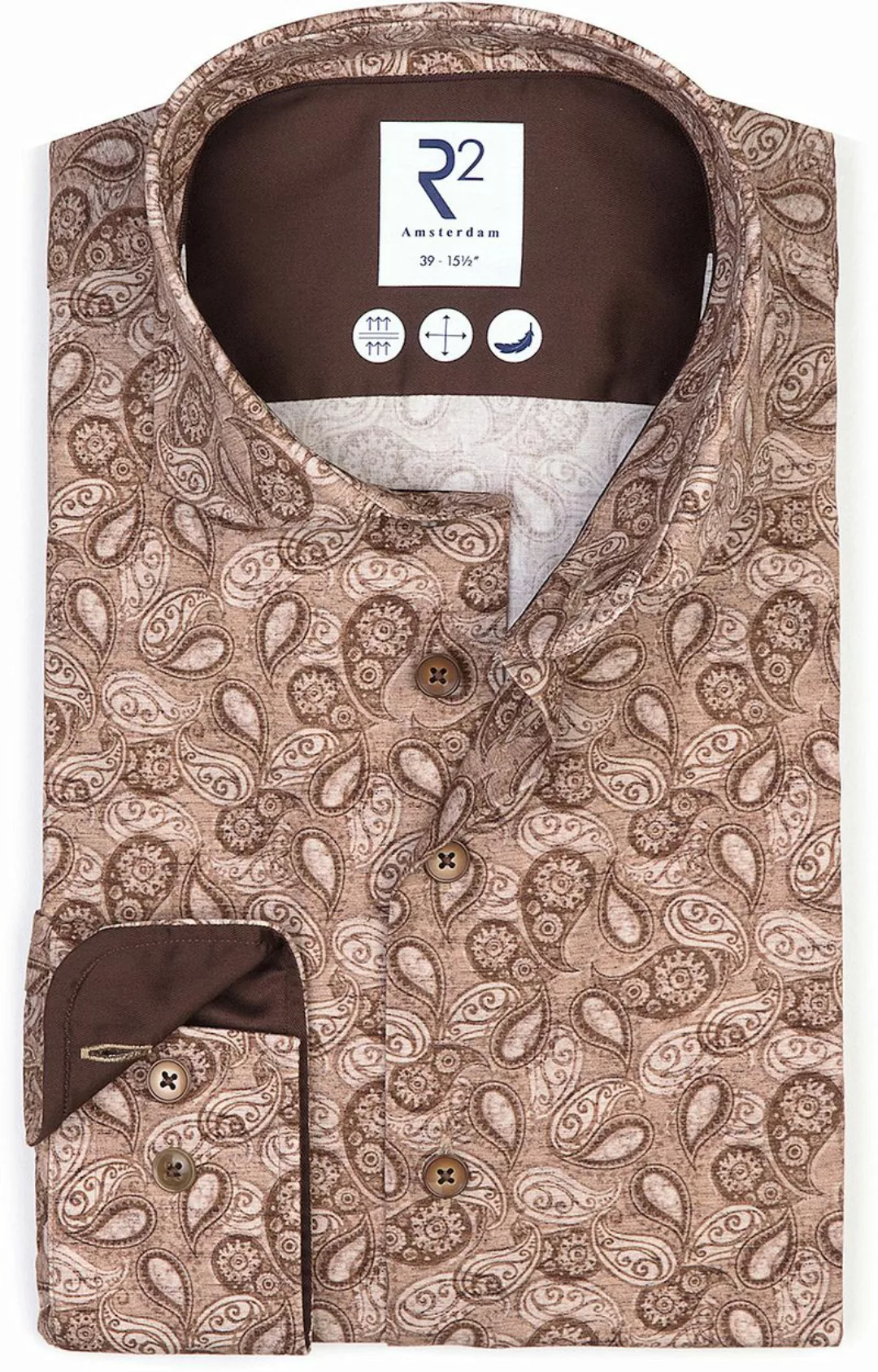 R2 Hemd Stretch Paisley Beige - Größe 45 günstig online kaufen