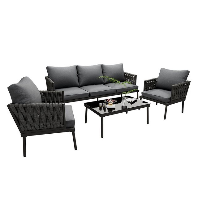 Veepeak Loungesofa Garten Freizeit Stuhl Set, 3-Sitzer Sofa, 2-Sessel und C günstig online kaufen