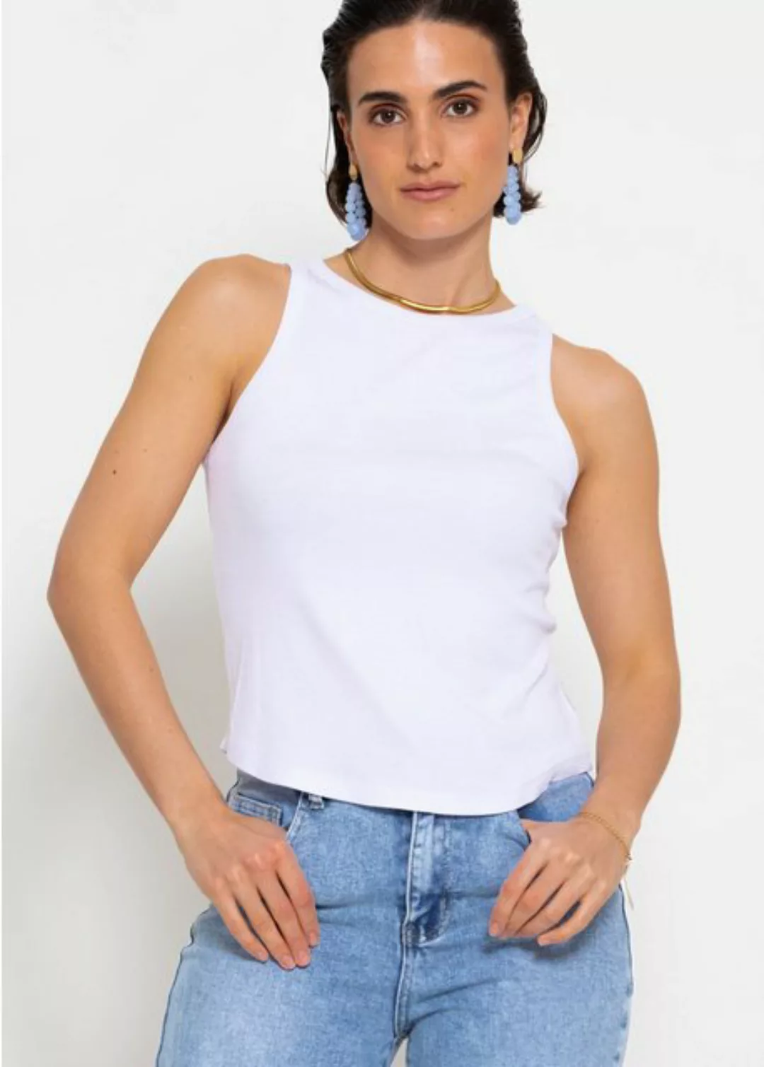 SASSYCLASSY Tanktop Geripptes Basic Tanktop Ärmelloses Top mit Rundhalsauss günstig online kaufen