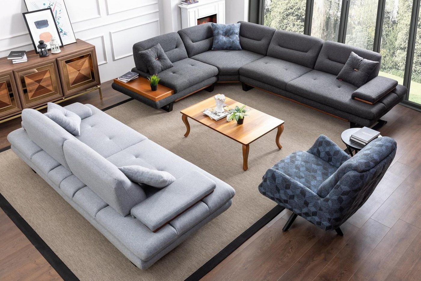 Xlmoebel Ecksofa Modernes 3-teiliges Wohnzimmer-Set mit Designer-Ecksofa in günstig online kaufen