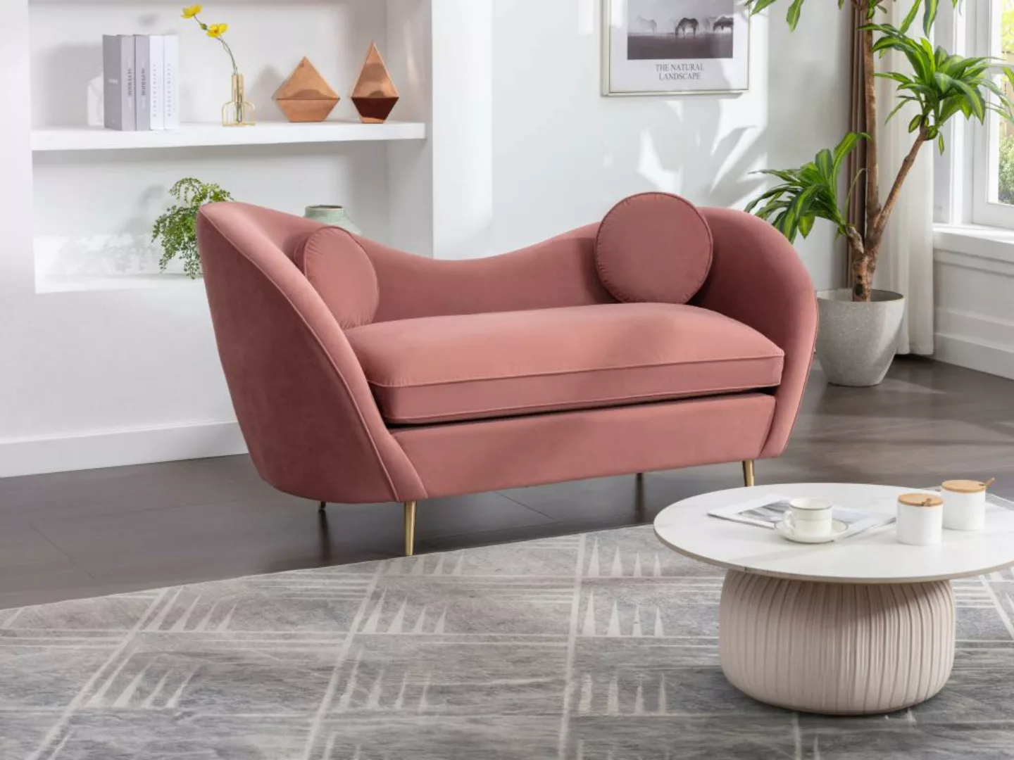 Sofa 2-Sitzer - Samt - Rosa - ORMARA günstig online kaufen