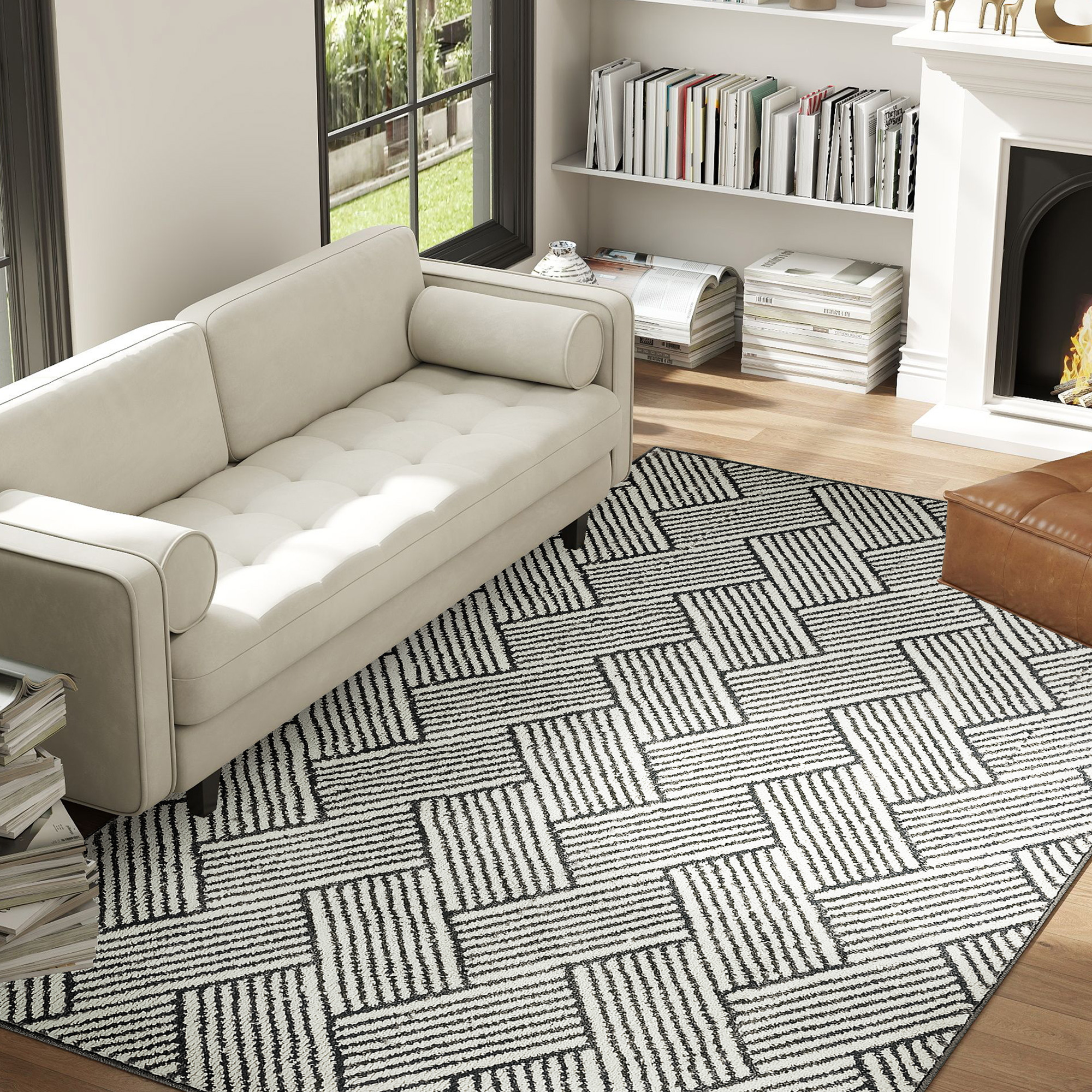 HOMCOM Teppich für Wohnzimmer 200 x 140 cm kurzer Flor, maschinenwaschbar, günstig online kaufen