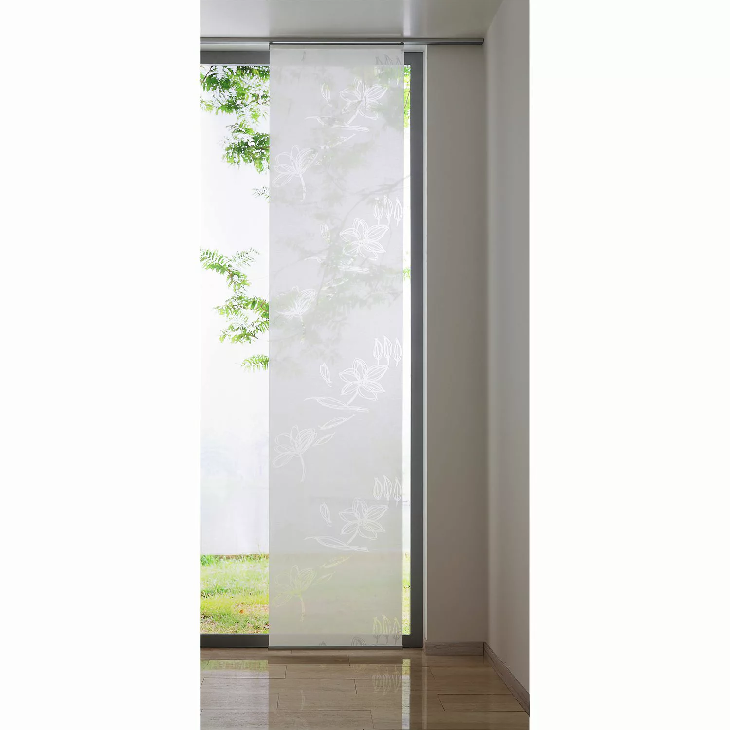 home24 mydeco Flächenvorhang Flower Weiß Modern 60x300 cm (BxH) Kunstfaser günstig online kaufen