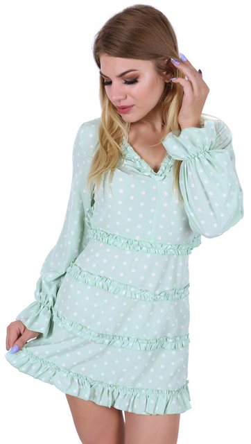 Sarcia.eu Minikleid Seladogrünes, kürzes Kleid getupft mit langen Ärmeln, r günstig online kaufen