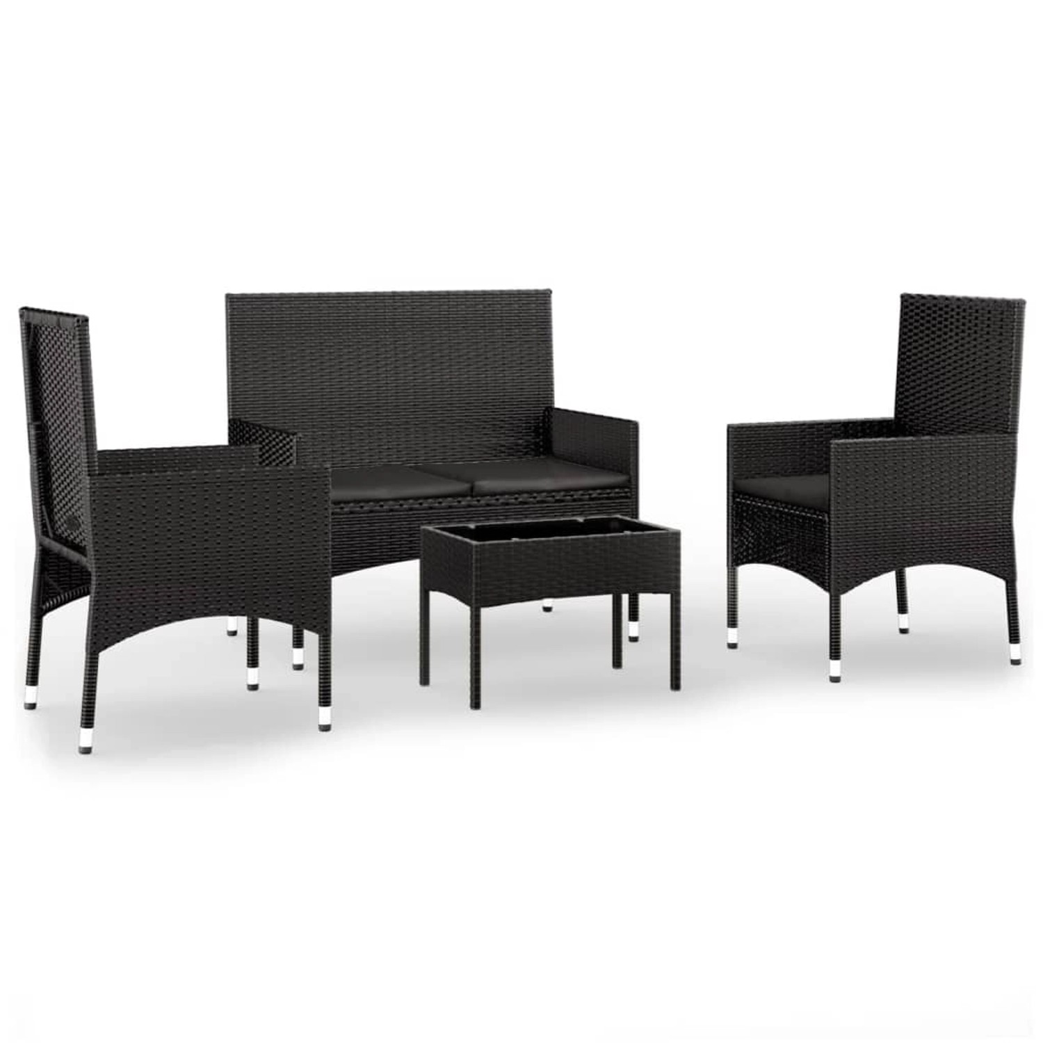 vidaXL 4-tlg Garten-Lounge-Set mit Kissen Schwarz Poly Rattan Modell 12 günstig online kaufen