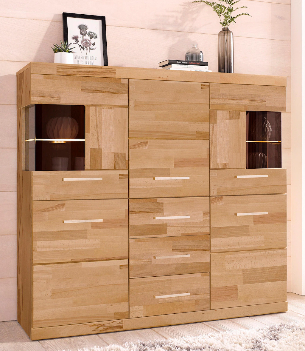 Home affaire Highboard "Ribe,125cm breit,115cm hoch, Fronten Massivholz,5Tü günstig online kaufen