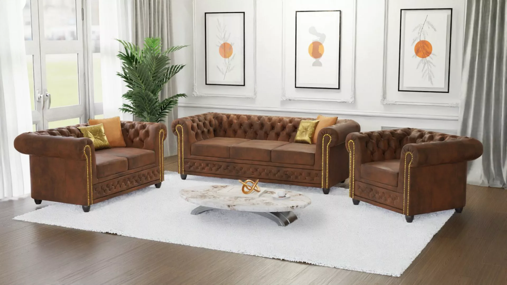 S-Style Möbel Polstergarnitur Chesterfield Anton mit Schlaffunktion 3+2+1 m günstig online kaufen