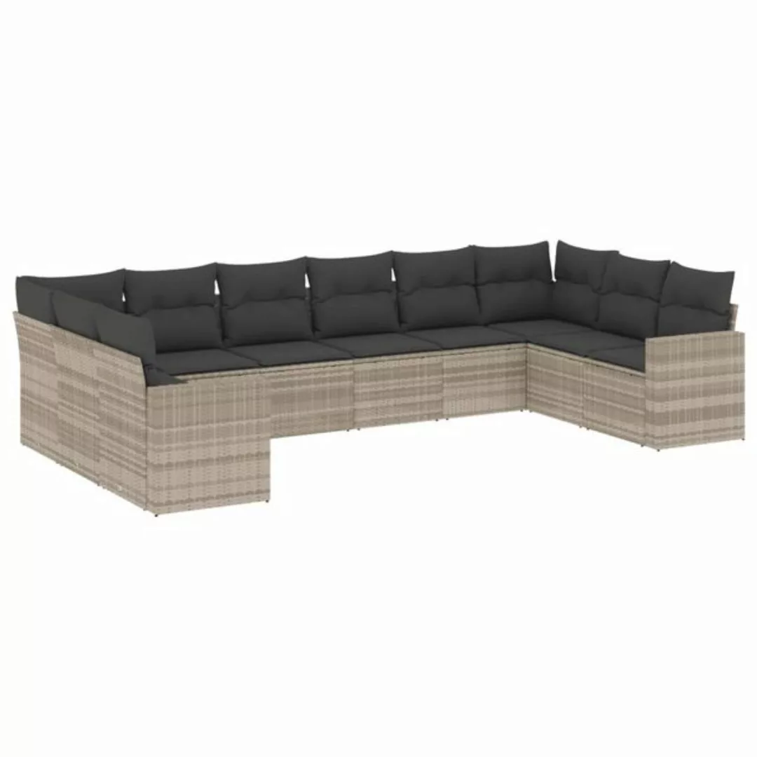 vidaXL Sofaelement 10-tlg. Garten-Sofagarnitur mit Kissen Hellgrau Poly Rat günstig online kaufen