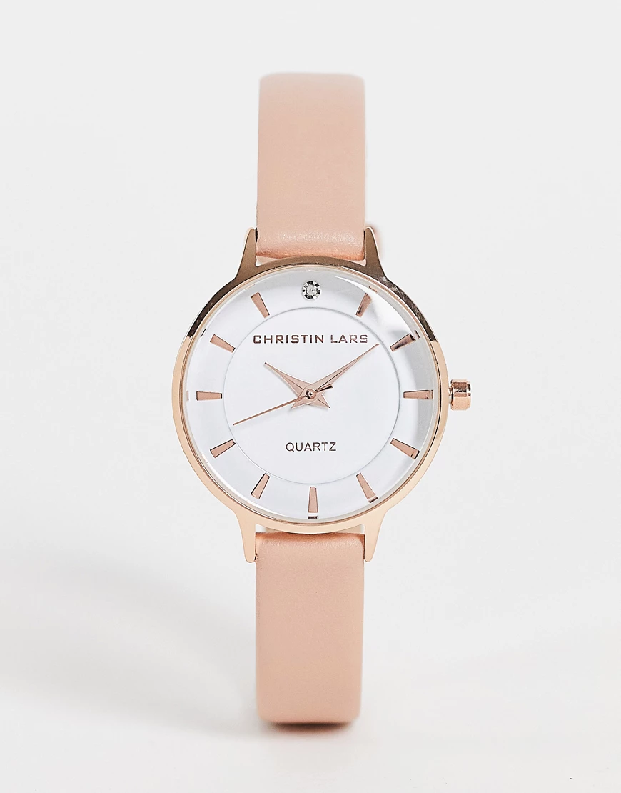 Christin Lars – Damen – Armbanduhr für Damen in Roségold mit schmalem Leder günstig online kaufen