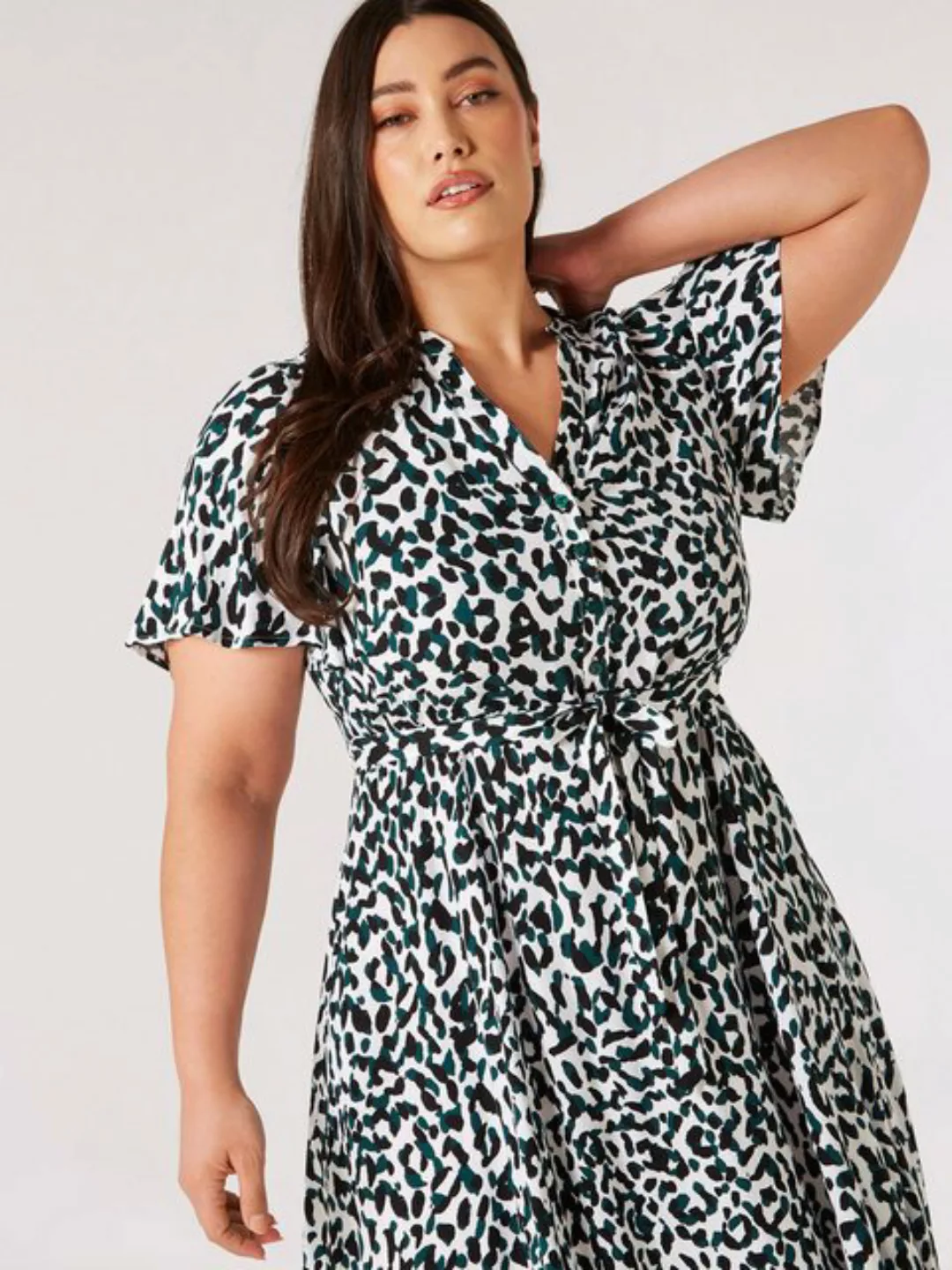Apricot Midikleid Layered Leopard Tie Waist Dress, (2-tlg., Stoffgürtel) mi günstig online kaufen