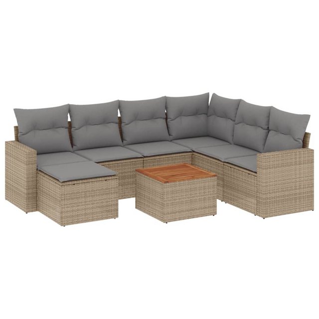 vidaXL Sofaelement 8-tlg. Garten-Sofagarnitur mit Kissen Beige Poly Rattan günstig online kaufen