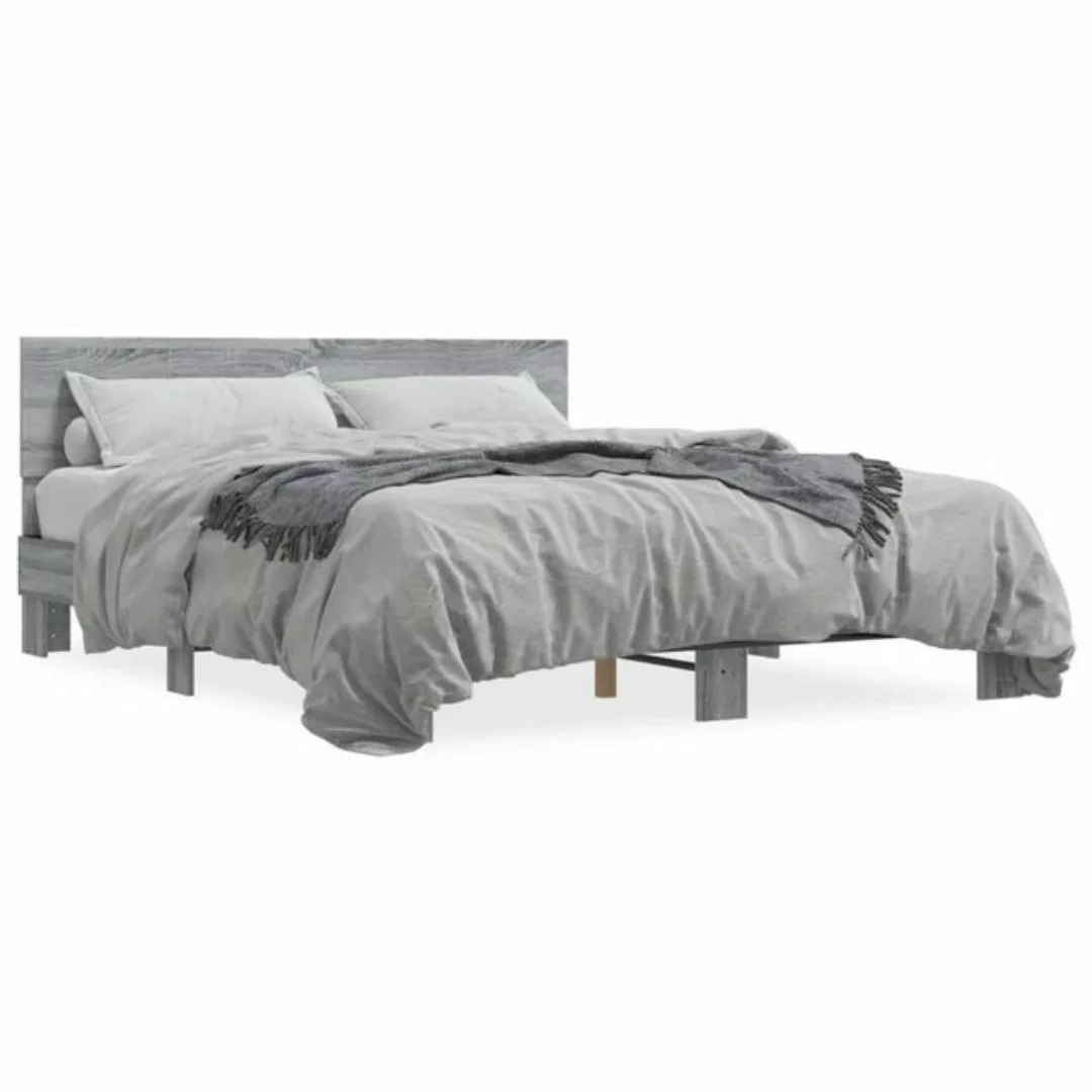 vidaXL Bett Bettgestell Grau Sonoma 150x200 cm Holzwerkstoff und Metall günstig online kaufen