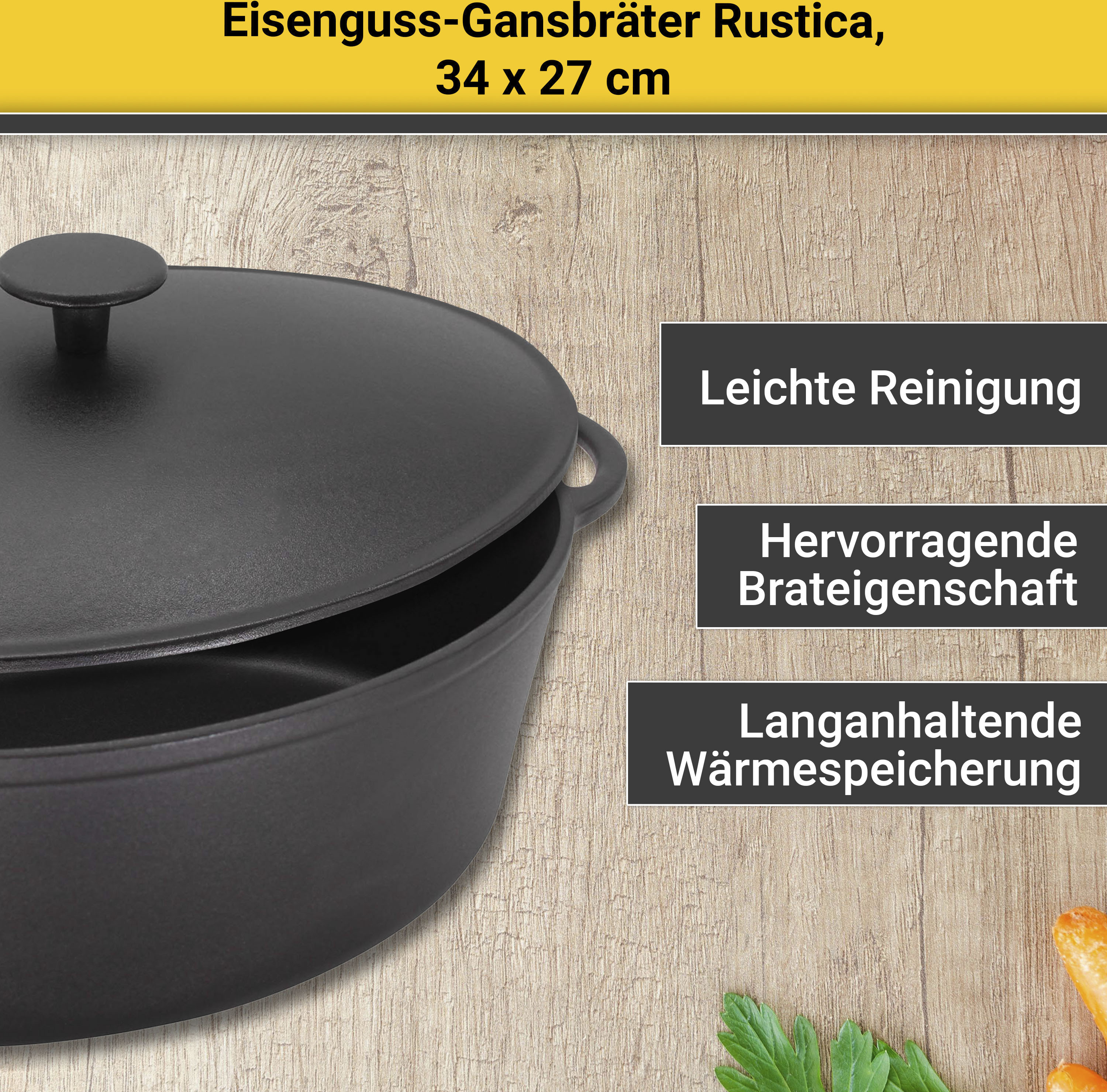 Krüger Bräter »Eisenguss Gansbräter mit Deckel RUSTICA, 34 x 27 x 12,5 cm«, günstig online kaufen