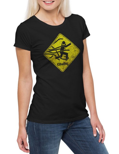 Urban Backwoods Print-Shirt Caution Cthulhu Sign Damen T-Shirt Call Horror günstig online kaufen