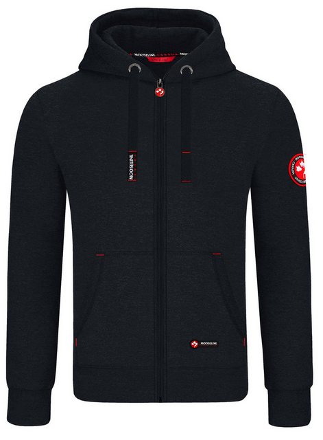 MOOSELINE Sweatjacke Herren Schwarz - rotes Stoffpatch (1-tlg) rote Stoff P günstig online kaufen