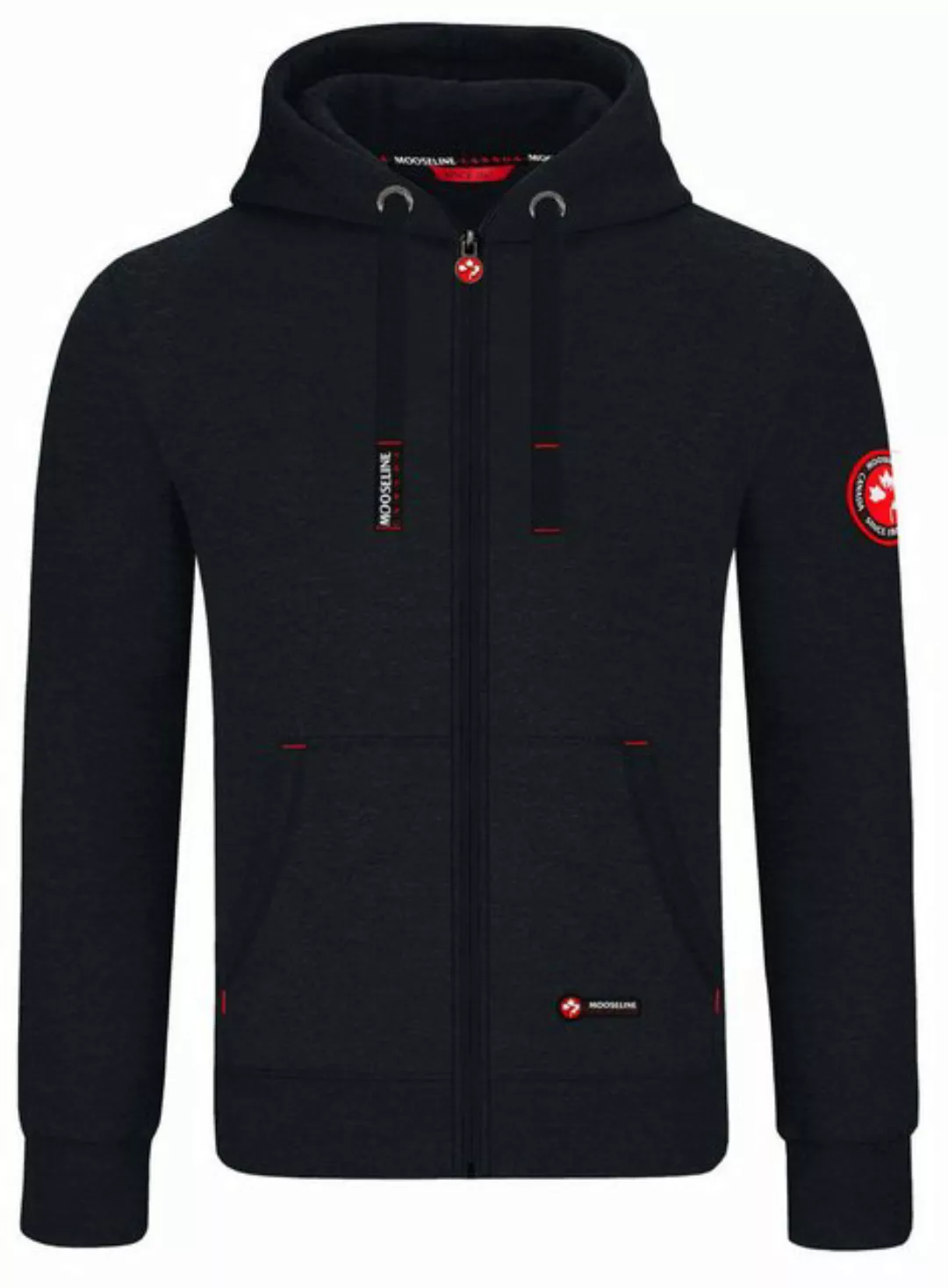 MOOSELINE Sweatjacke Herren Schwarz - rotes Stoffpatch (1-tlg) rote Stoff P günstig online kaufen