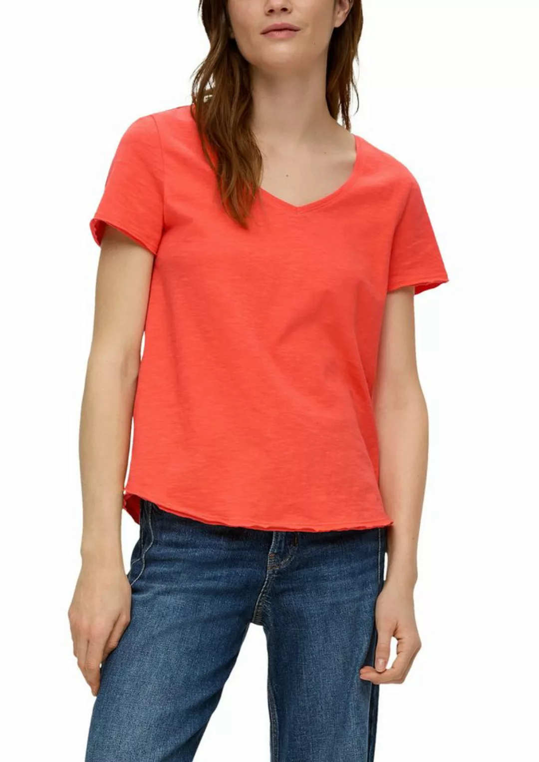 s.Oliver T-Shirt s.Oliver T-Shirt mit V-Ausschnitt in Orange (1-tlg) Rollka günstig online kaufen