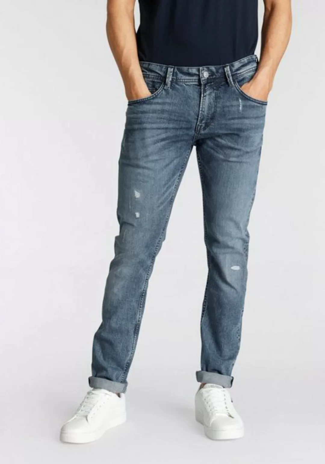 Tom Tailor Denim Herren Jeans Piers - Slim Fit - Blau - Destroyed Light Sto günstig online kaufen