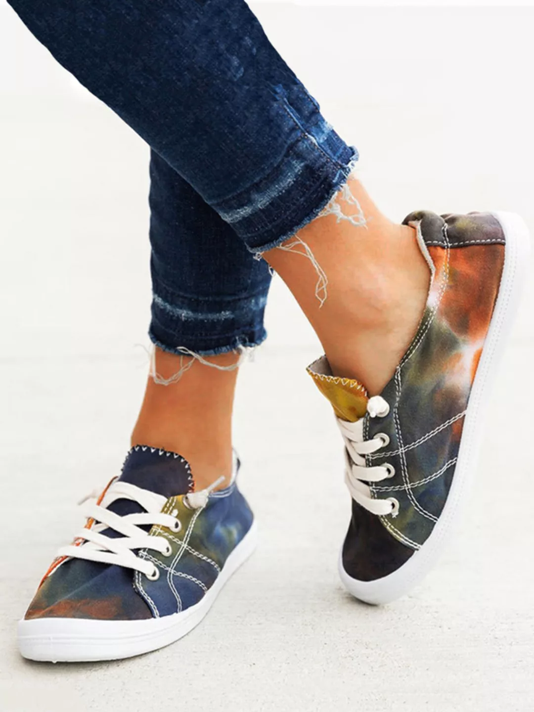 Große Größe Damen Bequeme Low-Top-Schnürschuhe Casaul Tie-Dye-Canvas-Schuhe günstig online kaufen