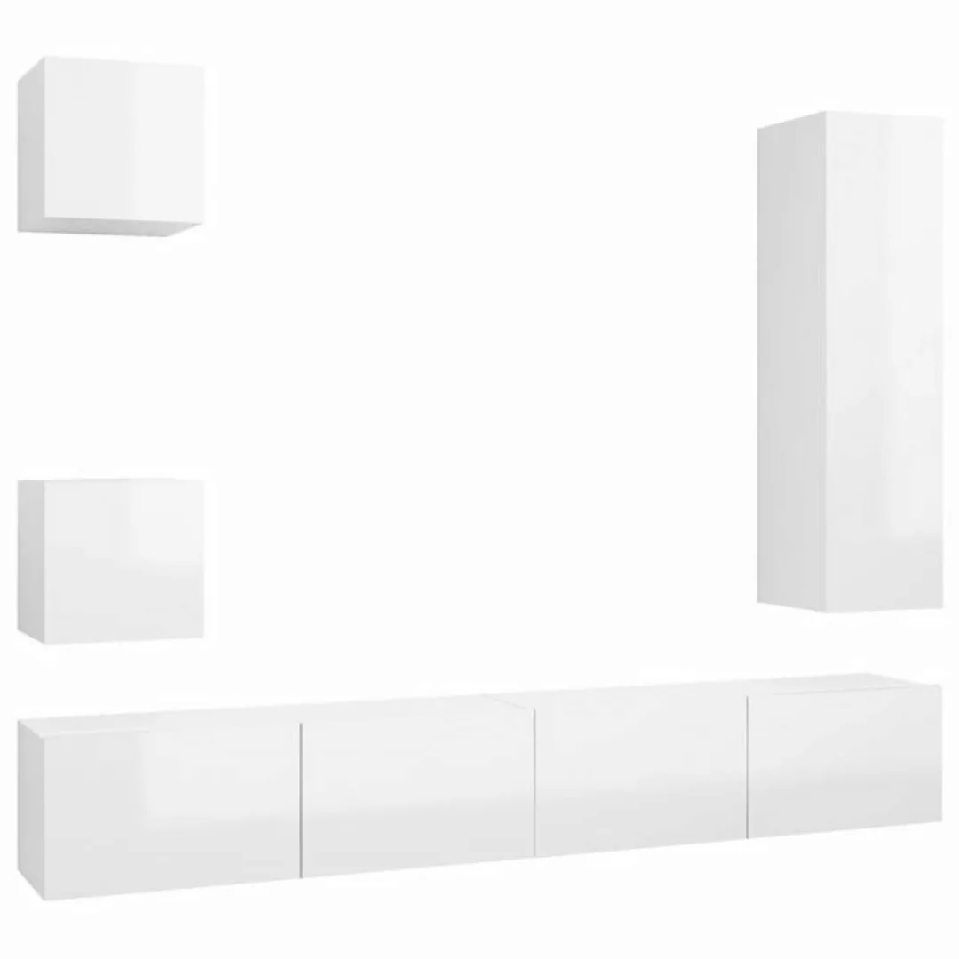 vidaXL TV-Schrank 5-tlg. TV-Schrank-Set Hochglanz-Weiß Holzwerkstoff (5-St) günstig online kaufen