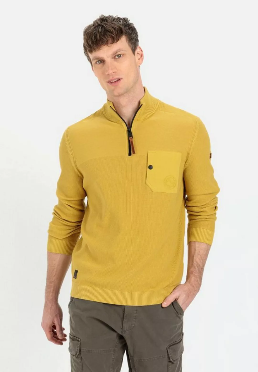 camel active Strickpullover aus zertifiziertem Organic Cotton Markenlogo günstig online kaufen